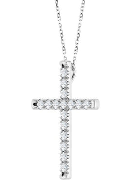 14K White Gold 1/2 CTW Natural Diamond French-Set Cross Pendant