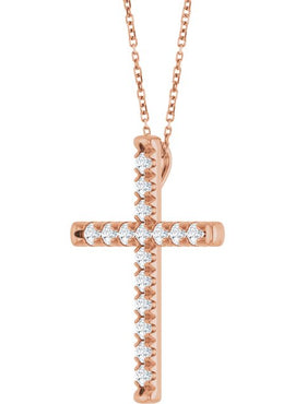 14K White Gold 1/2 CTW Natural Diamond French-Set Cross Pendant