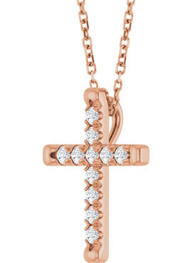 14K White Gold 1/2 CTW Natural Diamond French-Set Cross Pendant