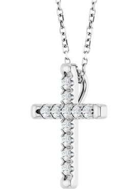 14K White Gold 1/2 CTW Natural Diamond French-Set Cross Pendant
