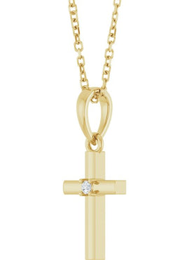 14K Yellow Gold .015 CT Natural Diamond Cross Pendant