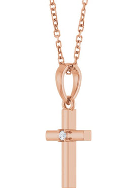 14K Yellow Gold .015 CT Natural Diamond Cross Pendant