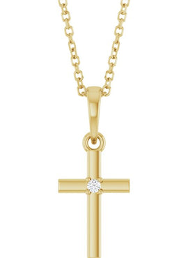 14K Yellow Gold .015 CT Natural Diamond Cross Pendant