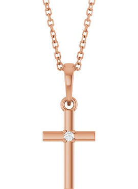 14K Yellow Gold .015 CT Natural Diamond Cross Pendant