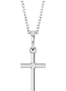 14K Yellow Gold .015 CT Natural Diamond Cross Pendant