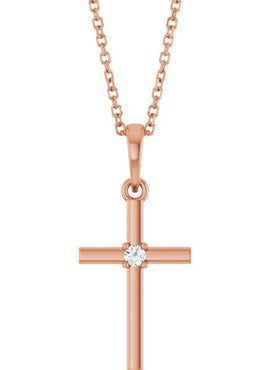14K Yellow Gold .015 CT Natural Diamond Cross Pendant