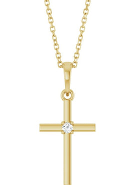 14K Yellow Gold .015 CT Natural Diamond Cross Pendant
