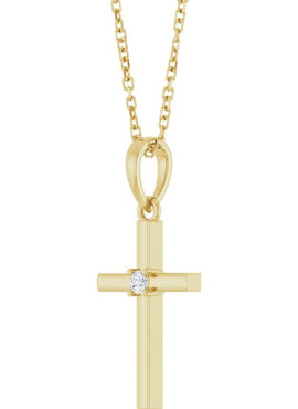 14K Yellow Gold .015 CT Natural Diamond Cross Pendant