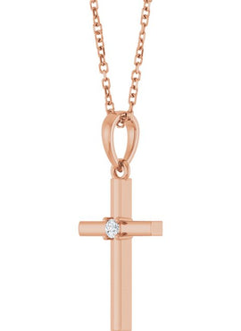 14K Yellow Gold .015 CT Natural Diamond Cross Pendant