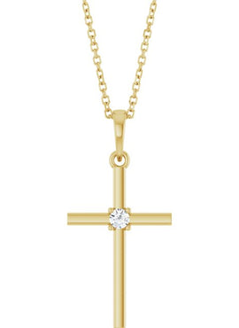 14K Yellow Gold .015 CT Natural Diamond Cross Pendant