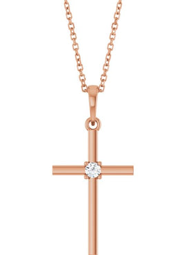 14K Yellow Gold .015 CT Natural Diamond Cross Pendant