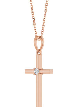 14K Yellow Gold .015 CT Natural Diamond Cross Pendant