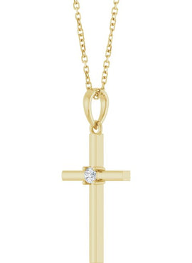 14K Yellow Gold .015 CT Natural Diamond Cross Pendant