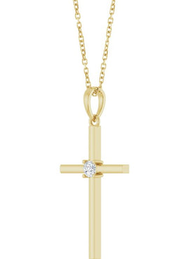 14K Yellow Gold .015 CT Natural Diamond Cross Pendant