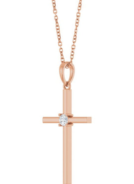14K Yellow Gold .015 CT Natural Diamond Cross Pendant