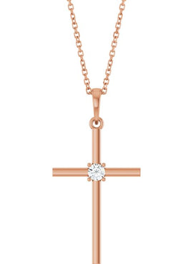 14K Yellow Gold .015 CT Natural Diamond Cross Pendant