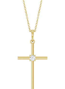 14K Yellow Gold .015 CT Natural Diamond Cross Pendant