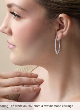 14K White Gold 6 1/2 CTW Natural Diamond Inside-Outside 51 mm Hinged Hoop Earrings