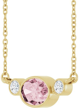 Platinum Natural Pink Morganite & 1/8 CTW Natural Diamond Bezel-Set 16