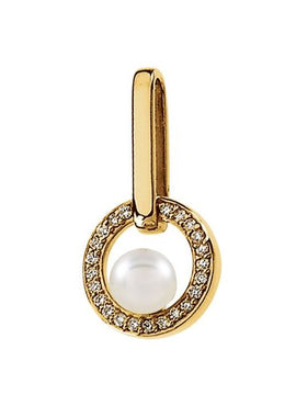 14K Yellow Gold Cultured White Akoya Pearl  & 1/4 CTW Natural Diamond Pendant