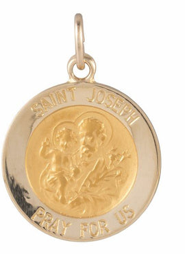 14K Yellow Gold 15 mm Round St. Joseph Medal