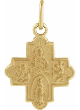 14K Yellow Gold 12x12 mm Four-Way Cross Medal