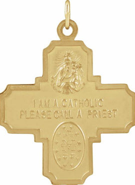 14K Yellow Gold 12x12 mm Four-Way Cross Medal
