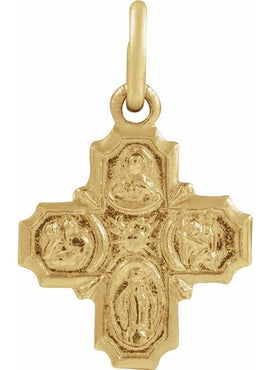 14K Yellow Gold 12x12 mm Four-Way Cross Medal