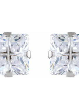 Stainless Steel Square Imitation White Cubic Zirconia Piercing Stud Earrings