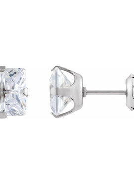 Stainless Steel Square Imitation White Cubic Zirconia Piercing Stud Earrings