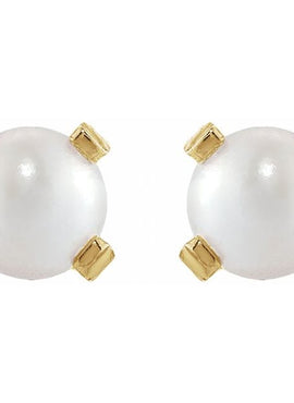 14K Yellow Gold Imitation Cream Pearl Inverness® Piercing Earrings