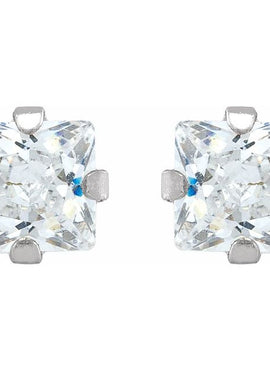 14K White Gold 3 mm Square Imitation White Cubic Zirconia Piercing Stud Earrings