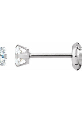 14K White Gold 3 mm Square Imitation White Cubic Zirconia Piercing Stud Earrings