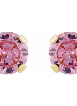 14K Yellow Gold 5 mm Round Imitation Pink Cubic Zirconia Piercing Stud Earrings