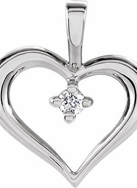 14K White Gold .02 CT Natural Diamond Heart Pendant