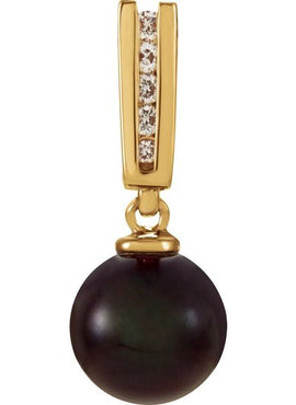 14K Yellow Gold Cultured Black Akoya Pearl & .07 CTW Natural Diamond Pendant