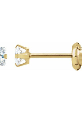 14K White Gold 3 mm Square Imitation White Cubic Zirconia Piercing Stud Earrings