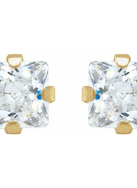 14K White Gold 3 mm Square Imitation White Cubic Zirconia Piercing Stud Earrings