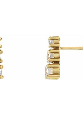 14K Yellow Gold Imitation White Cubic Zirconia Graduated Three-Stone Earrings