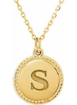 14K White Gold Engravable Round Rope Charm/Pendant