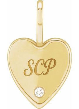 14K White Gold .02 CT Natural Diamond Engravable Heart Charm/Pendant