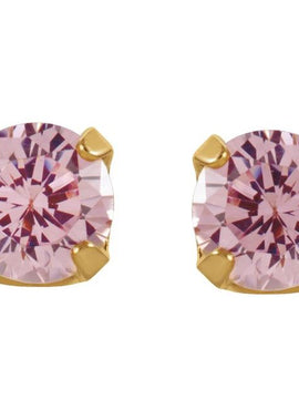 14K Yellow Gold 5 mm Round Imitation Pink Cubic Zirconia Piercing Stud Earrings