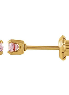 14K Yellow Gold 5 mm Round Imitation Pink Cubic Zirconia Piercing Stud Earrings