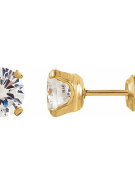 14K White Gold 2 mm Imitation White Cubic Zirconia Inverness® Piercing Stud Earrings