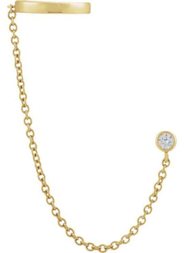 14K Yellow Gold 1/10 CT Natural Diamond Stud with Ear Cuff