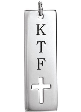 14K White Gold Engravable Pierced Cross Bar Pendant