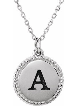 14K White Gold Engravable Round Rope Charm/Pendant