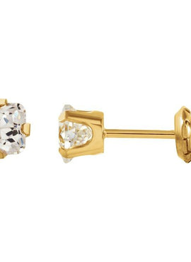 14K White Gold 3 mm Square Imitation White Cubic Zirconia Piercing Stud Earrings