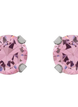 Rhodium-Plated 14K Yellow Gold 5 mm Round Imitation Pink Cubic Zirconia Piercing Stud Earrings
