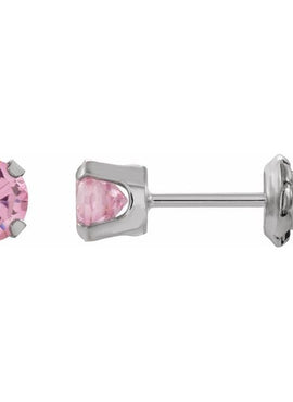 Rhodium-Plated 14K Yellow Gold 5 mm Round Imitation Pink Cubic Zirconia Piercing Stud Earrings